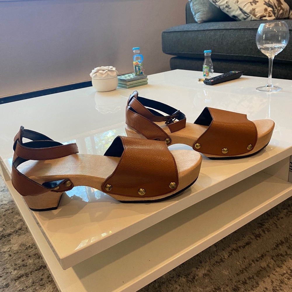 Hand made open toe clogs